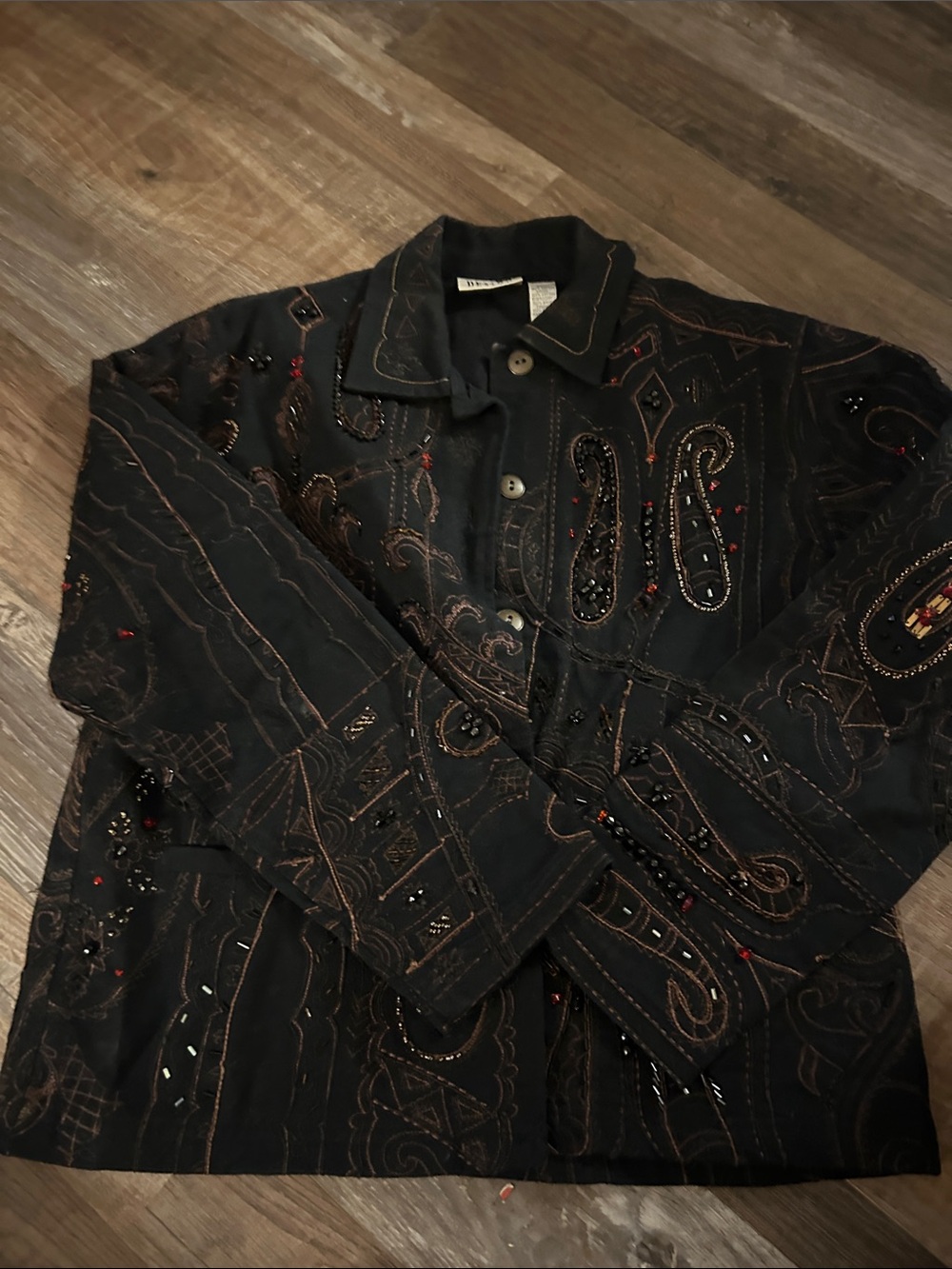 $25 sale Chico's Design Size 0 S
Oversized Black Jacket Beaded embroidered #3